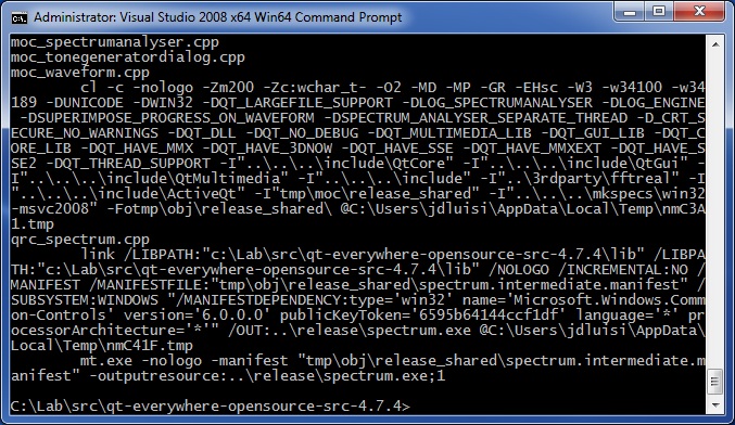 The command prompt should look like this after nmake completes.