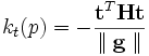 k_t(p) = - \frac{\textbf{t}^T \textbf{Ht}}{\parallel \textbf{g} \parallel}