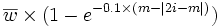 \overline{w}\times(1-e^{-0.1\times(m-|2i-m|)})