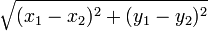 \sqrt{(x_1-x_2)^2+(y_1-y_2)^2}