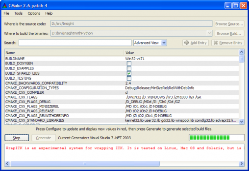 Initial CMake GUI for building ITK