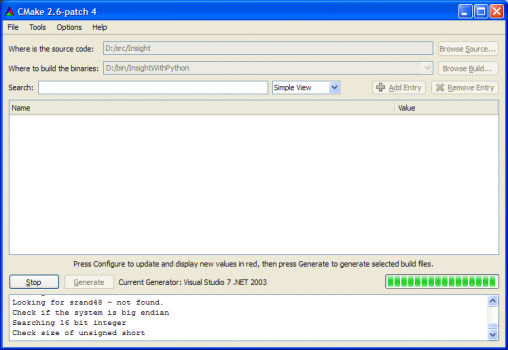 Initial CMake GUI for building ITK