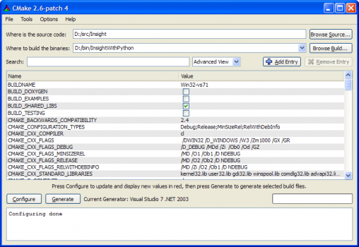 Initial CMake GUI for building ITK