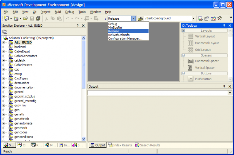 Screenshot of ccmake configuration of CableSwig