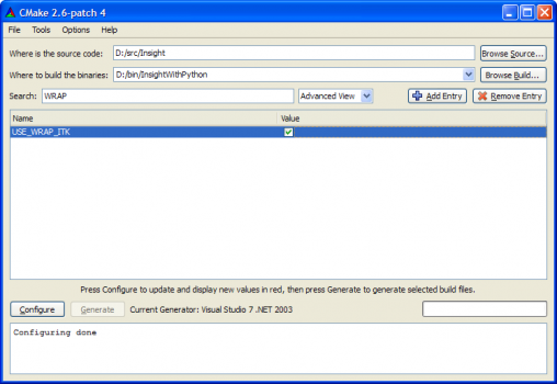 Initial CMake GUI for building ITK