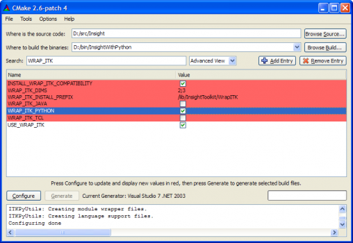 Initial CMake GUI for building ITK