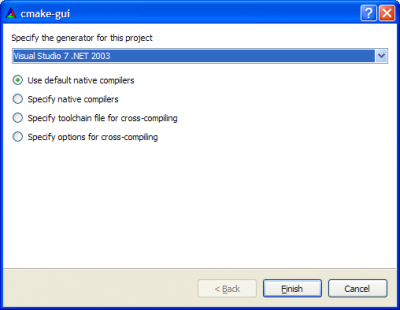 Screenshot of ccmake configuration of CableSwig